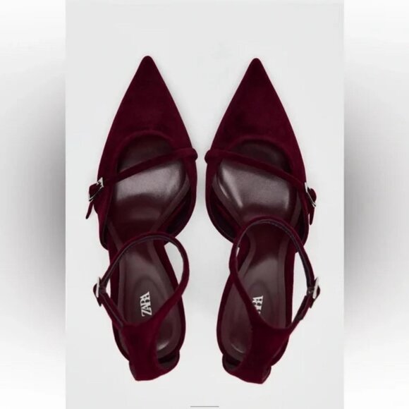 ZARA VELVET EFFECT THIN HEELED SHOES